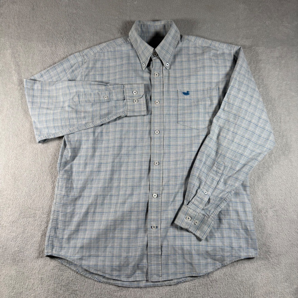 Southern Marsh Button Down Shirt Mens M Blue Grey Plaid Cotton LS BDJN572